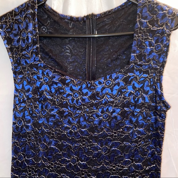 PERFECT FOR HOLIDAY PARTIES!! Blue and black lace over satin Medium Sized Dress - Picture 2 of 5